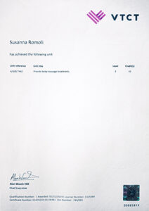 VTCT Certificate Susanna Romoli Level 3